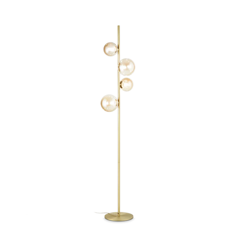Lámpara de pie Ideal Lux Perlage ámbar cristal 4 luces 60W 164cm