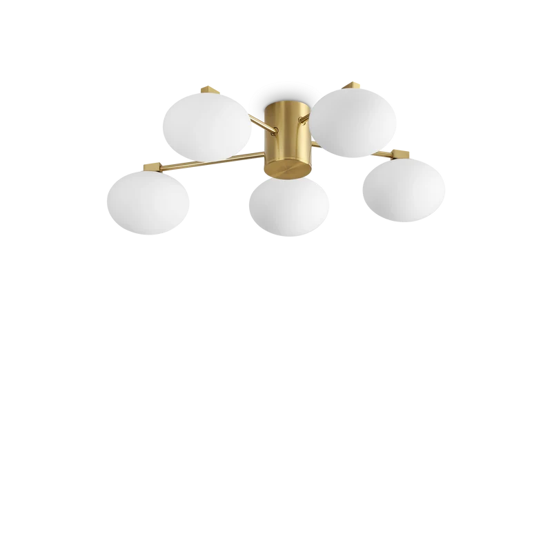 Plafón de techo Ideal Lux Hermes latón cristal 5 luces 140W Ø60cm