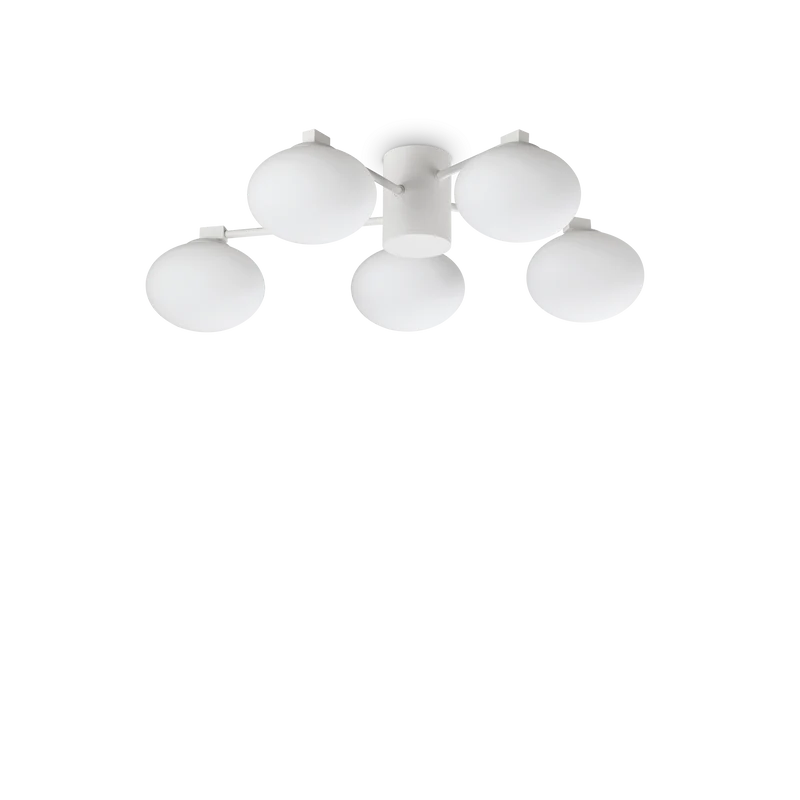 Plafón de techo Ideal Lux Hermes blanco cristal 5 luces 140W Ø60cm