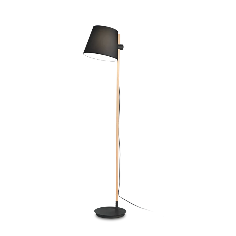 Lámpara de pie Ideal Lux Axel negro madera y tela 60W 168cm