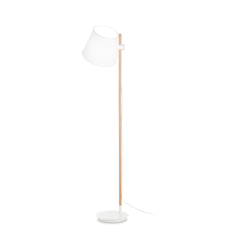Lámpara de pie Ideal Lux Axel blanco madera y tela 60W 168cm