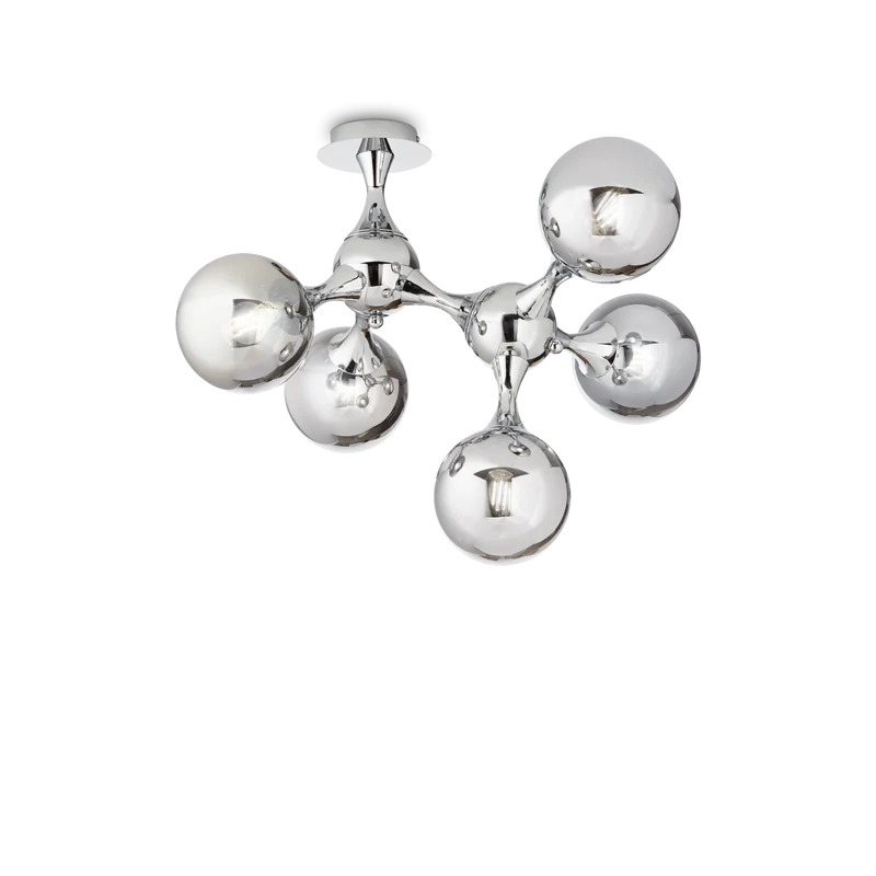 Plafón de techo Ideal Lux Nodi cromo cristal 5 luces 140W 55cm
