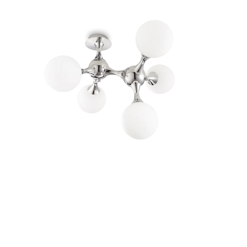 Plafón de techo Ideal Lux Nodi blanco cristal 5 luces 140W 55cm