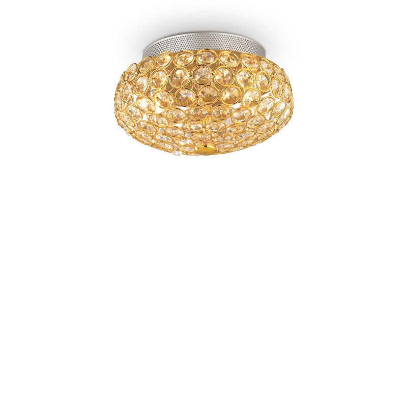 Plafón de techo Ideal Lux King dorado cristal y cerámica 3 luces 120W Ø25,5cm