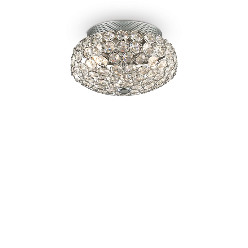 Plafón de techo Ideal Lux King cromo cristal y cerámica 3 luces 120W Ø25,5cm