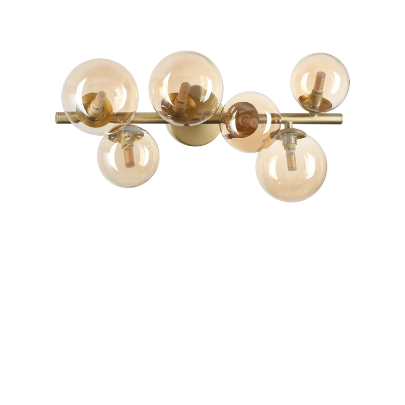 Plafón de techo Ideal Lux Perlage ámbar cristal 6 luces 90W 49cm