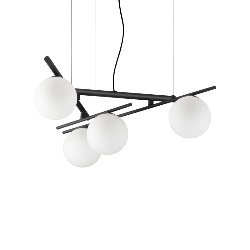 Lámpara colgante Ideal Lux Atlas negro cristal 4 luces 16W Ø62cm
