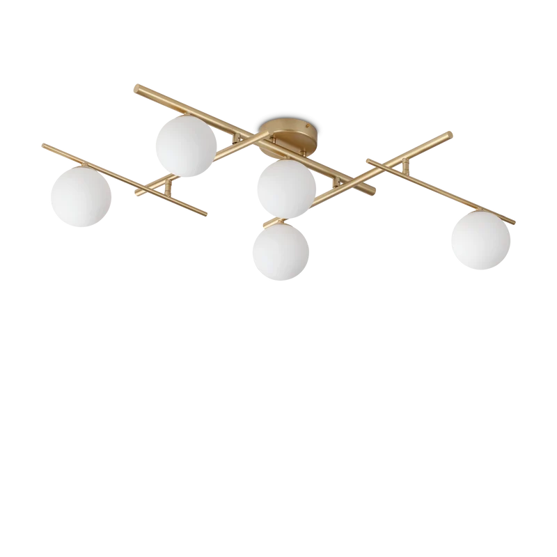 Plafón de techo Ideal Lux Atlas dorado cristal 5 luces 20W 106cm