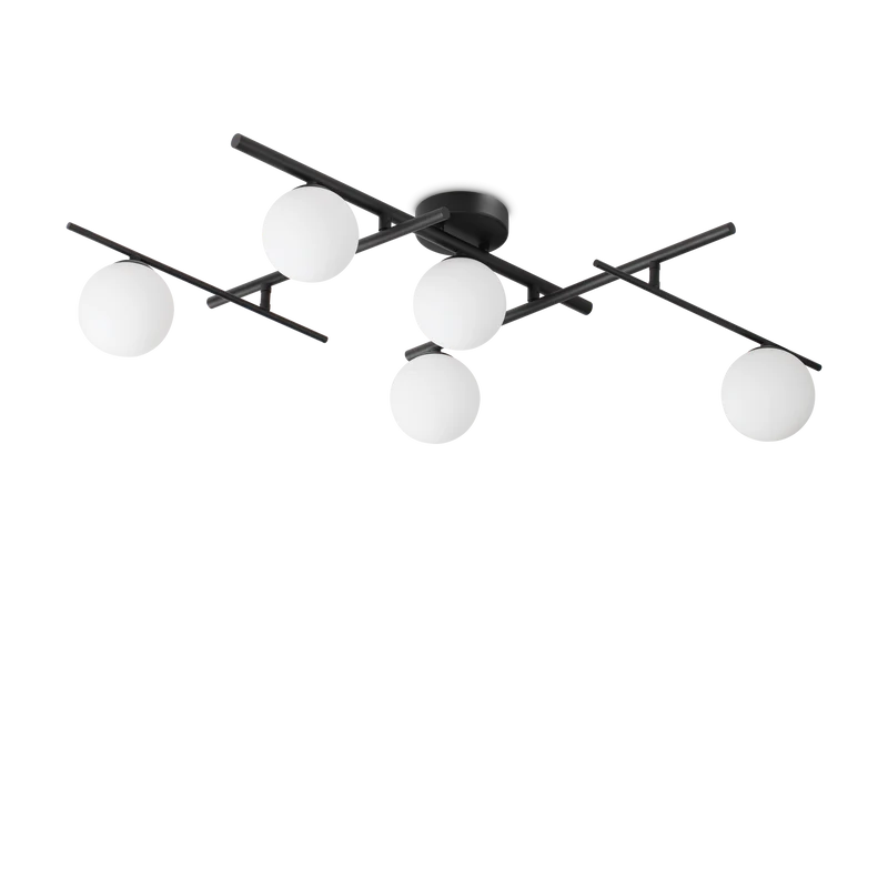 Plafón de techo Ideal Lux Atlas negro cristal 5 luces 20W 106cm