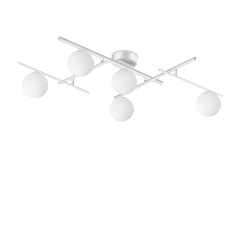 Plafón de techo Ideal Lux Atlas blanco cristal 5 luces 20W 106cm