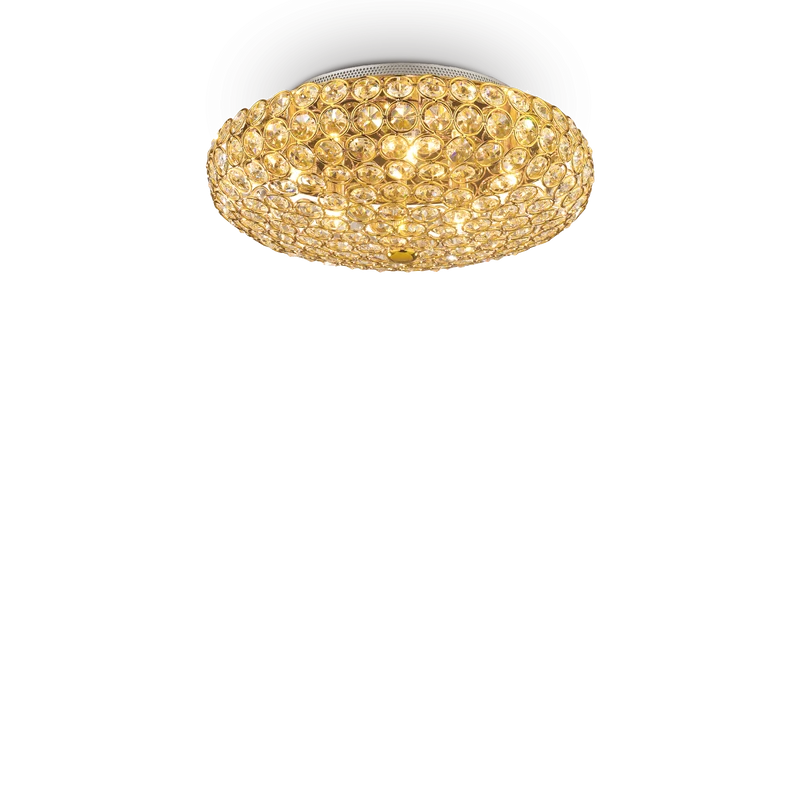 Plafón de techo Ideal Lux King dorado cristal y cerámica 5 luces 200W Ø38cm