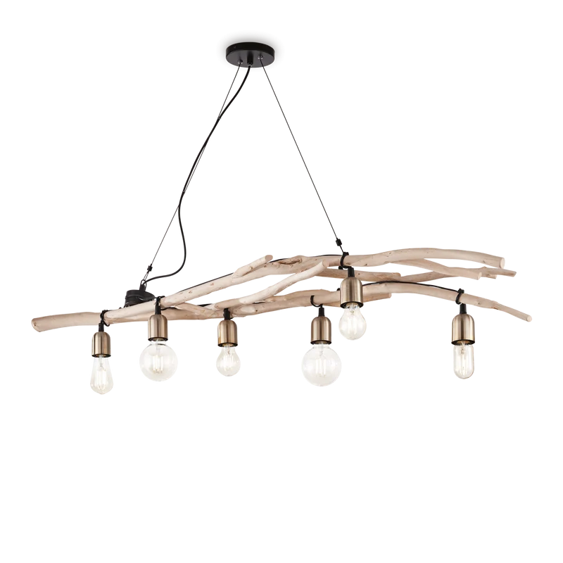 Lámpara colgante Ideal Lux Driftwood madera 6 luces 360W 140cm