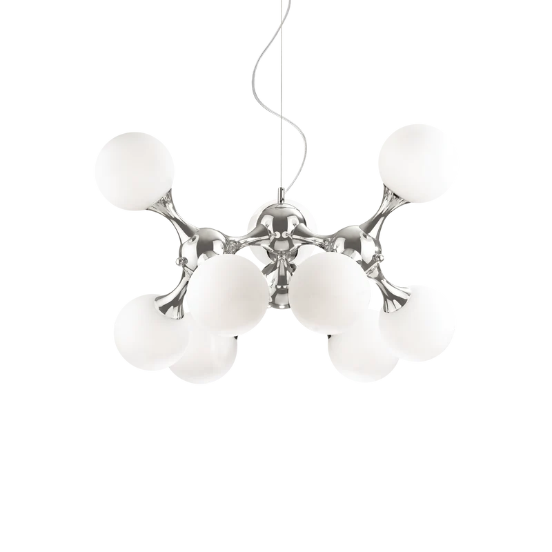 Lámpara colgante 9 bolas Ideal Lux Nodi blanco cristal 9 luces 252W Ø80cm