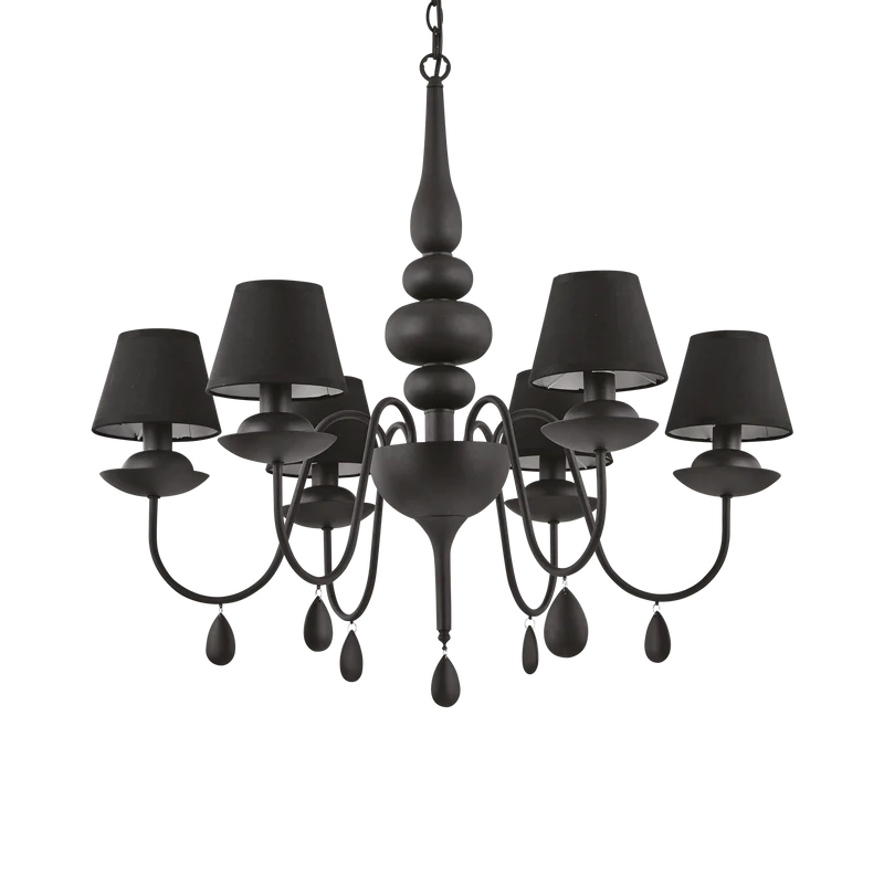 Lámpara colgante Ideal Lux Blanche negro cristal y tela 6 luces 240W Ø78cm