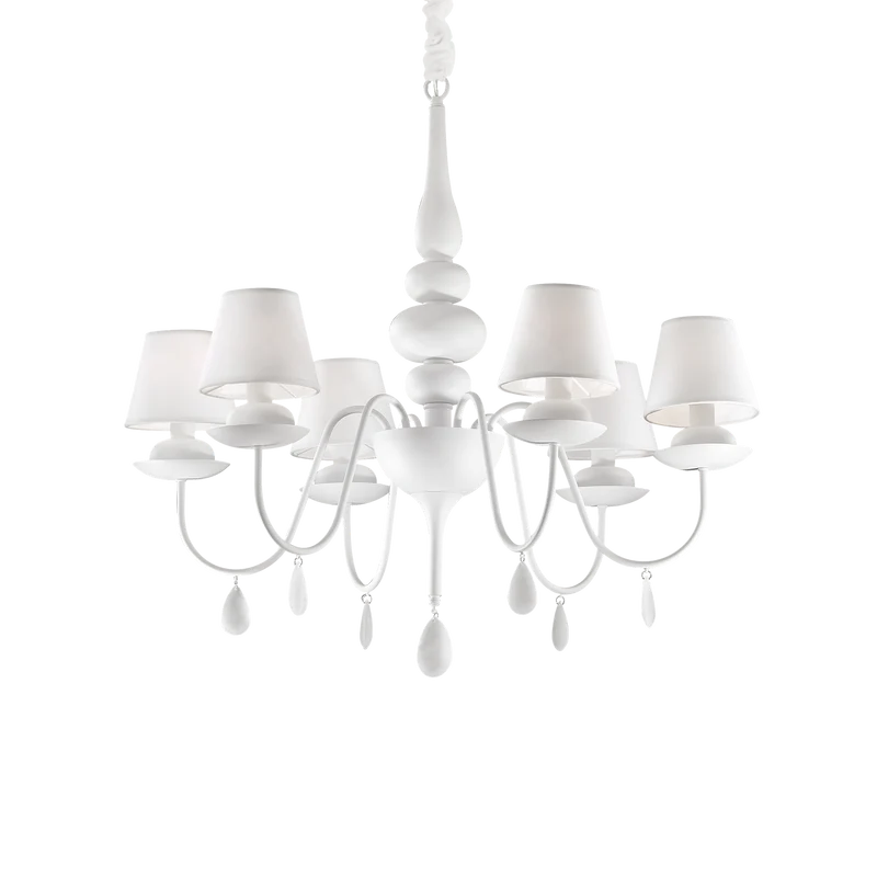 Lámpara colgante Ideal Lux Blanche blanco cristal y tela 6 luces 240W Ø78cm