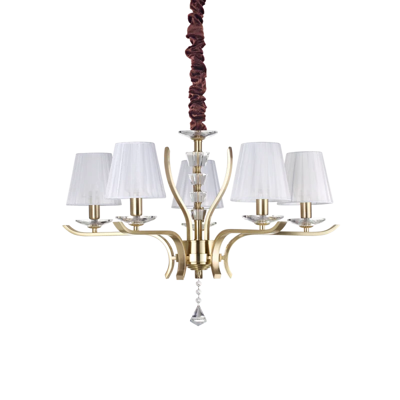 Lámpara colgante Ideal Lux Pegaso latón cristal y tela 5 luces 140W Ø72cm