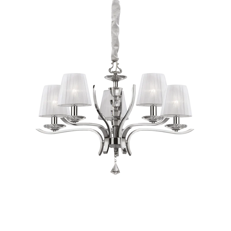 Lámpara colgante Ideal Lux Pegaso blanco cristal y tela 5 luces 140W Ø72cm