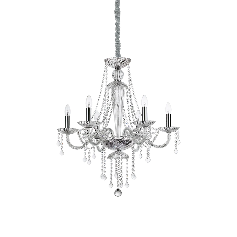 Lámpara colgante Ideal Lux Amadeus transparente cristal y cerámica 6 luces 240W Ø67cm