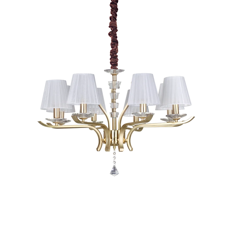 Lámpara colgante Ideal Lux Pegaso latón cristal y tela 8 luces 224W Ø76cm
