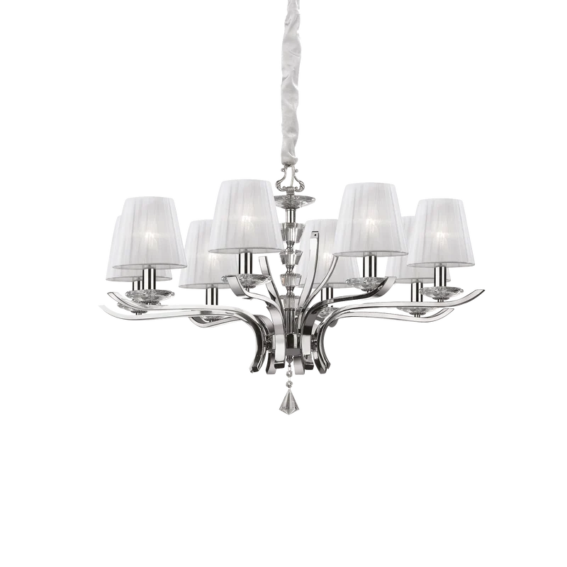 Lámpara colgante Ideal Lux Pegaso blanco cristal y tela 8 luces 224W Ø76cm