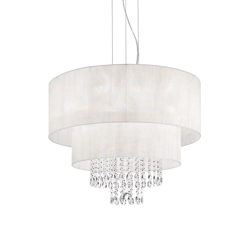 Lámpara colgante Ideal Lux Opera blanco cristal y tela 6 luces 360W Ø71cm