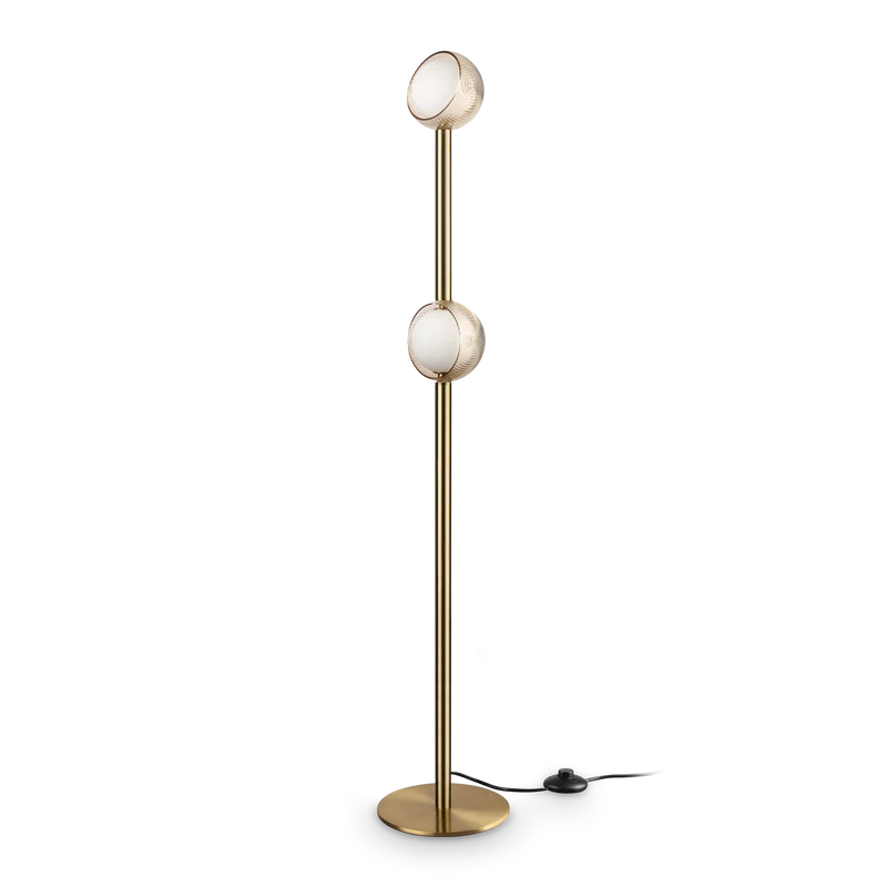 Lámpara de pie Ideal Lux Bloom latón cristal LED 2 luces 11W 169,5cm