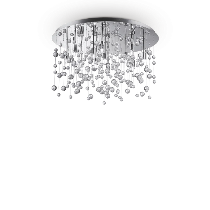 Plafón de techo Ideal Lux Neve cromo cristal 12 luces 480W Ø63cm