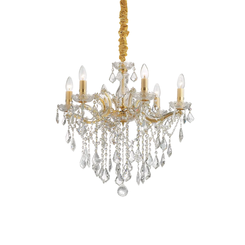 Lámpara colgante Ideal Lux Florian dorado cristal y cerámica 6 luces 240W Ø60cm