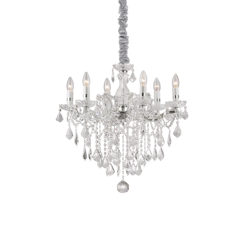 Lámpara colgante Ideal Lux Florian cromo cristal y cerámica 6 luces 240W Ø60cm