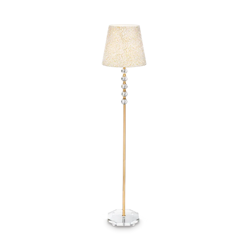 Lámpara de pie Ideal Lux Queen dorado cristal y tela 60W 157,5cm