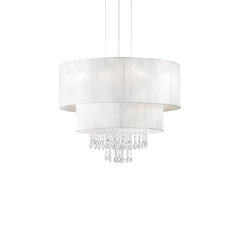 Lámpara colgante Ideal Lux Opera blanco cristal y tela 4 luces 240W Ø50cm