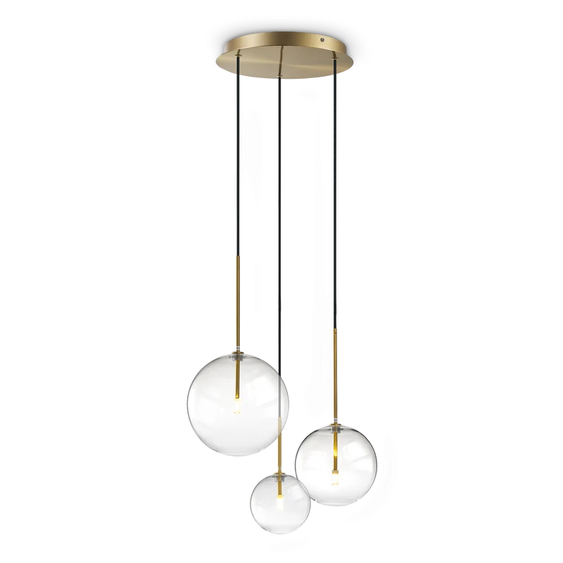 Lámpara colgante Ideal Lux Equinoxe latón cristal 3 luces 6W Ø42cm