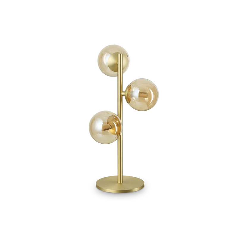 Lámpara de sobremesa Ideal Lux Perlage ámbar cristal 3 luces 45W Ø24cm
