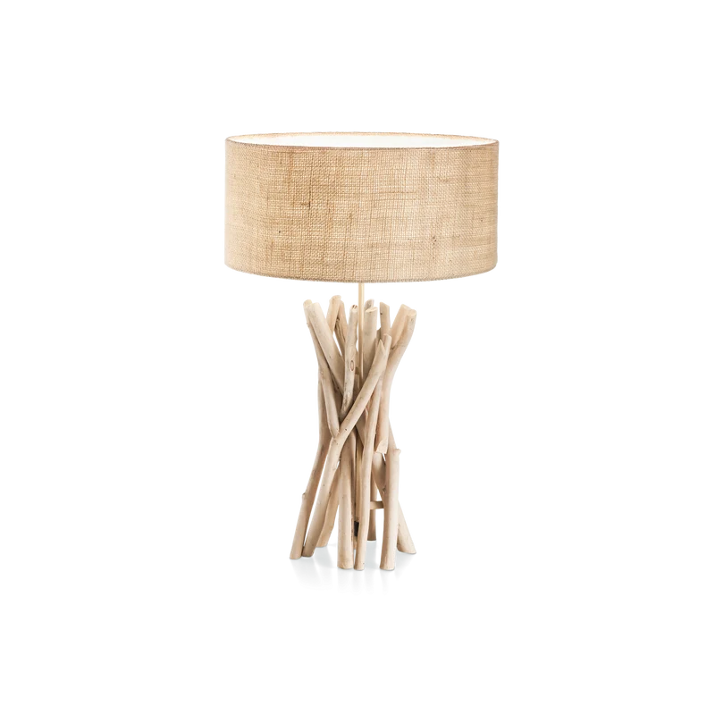 Lámpara de sobremesa Ideal Lux Driftwood madera tela y 60W Ø40cm