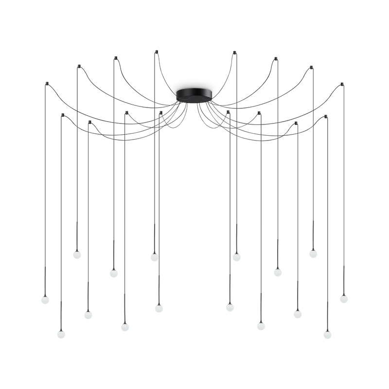 Lámpara colgante Ideal Lux Lucciola negro cristal LED 16 luces 16W Ø20cm