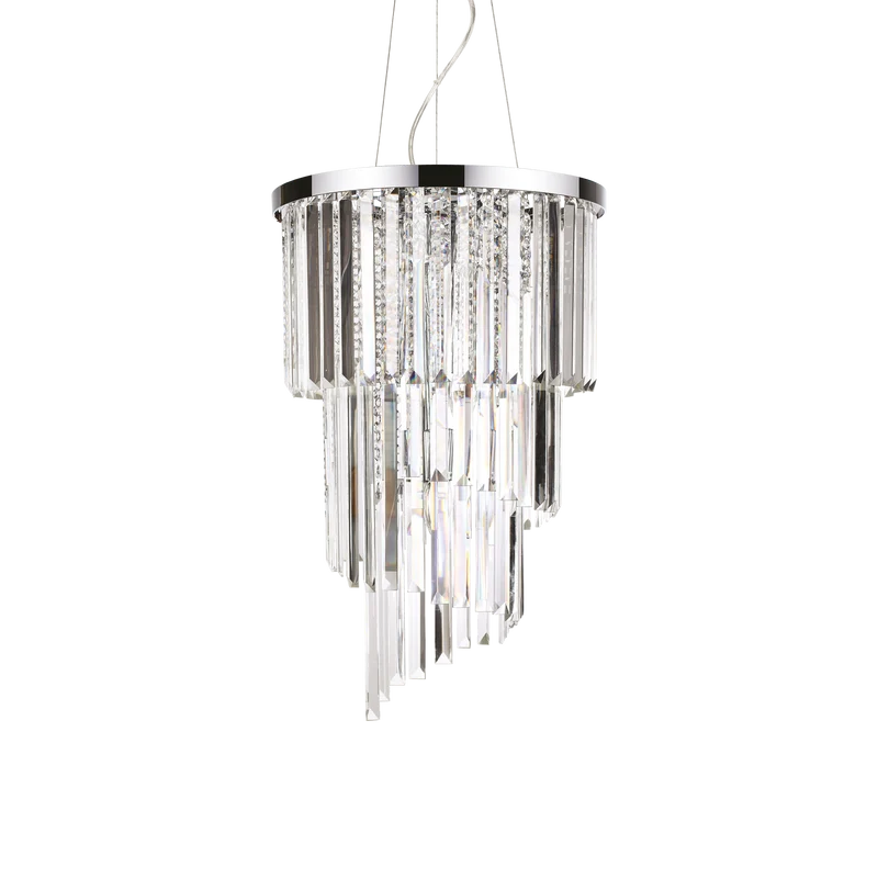 Lámpara colgante Ideal Lux Carlton cromo cristal y cerámica 8 luces 320W Ø40cm
