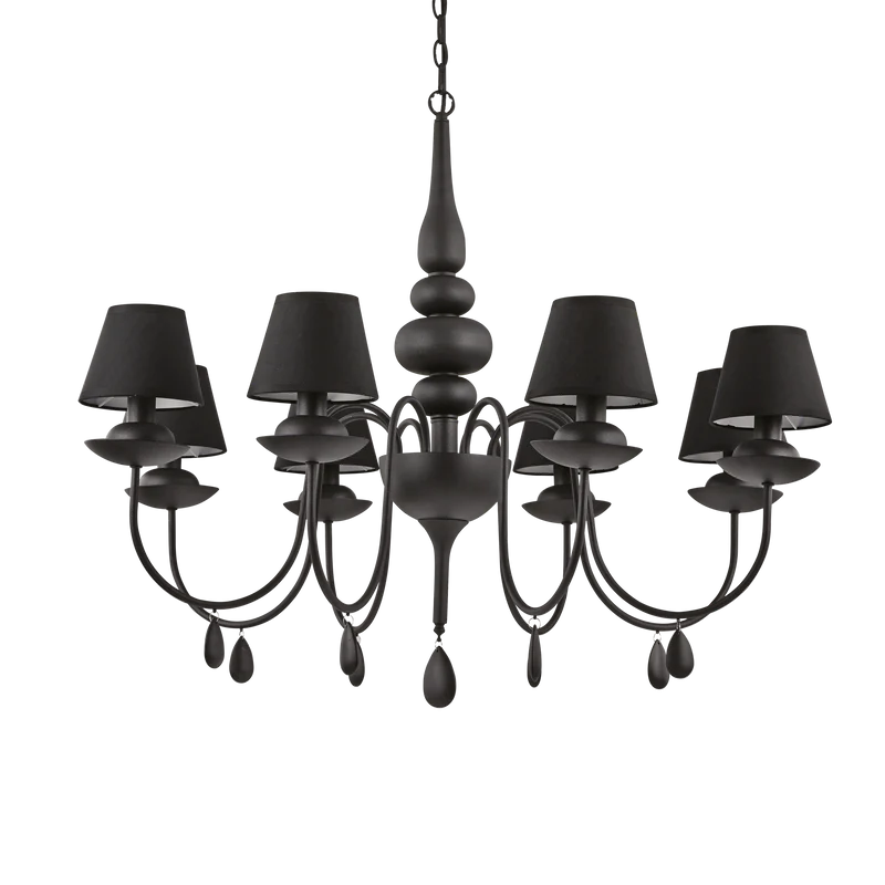Lámpara colgante Ideal Lux Blanche negro cristal y tela 8 luces 320W Ø92cm