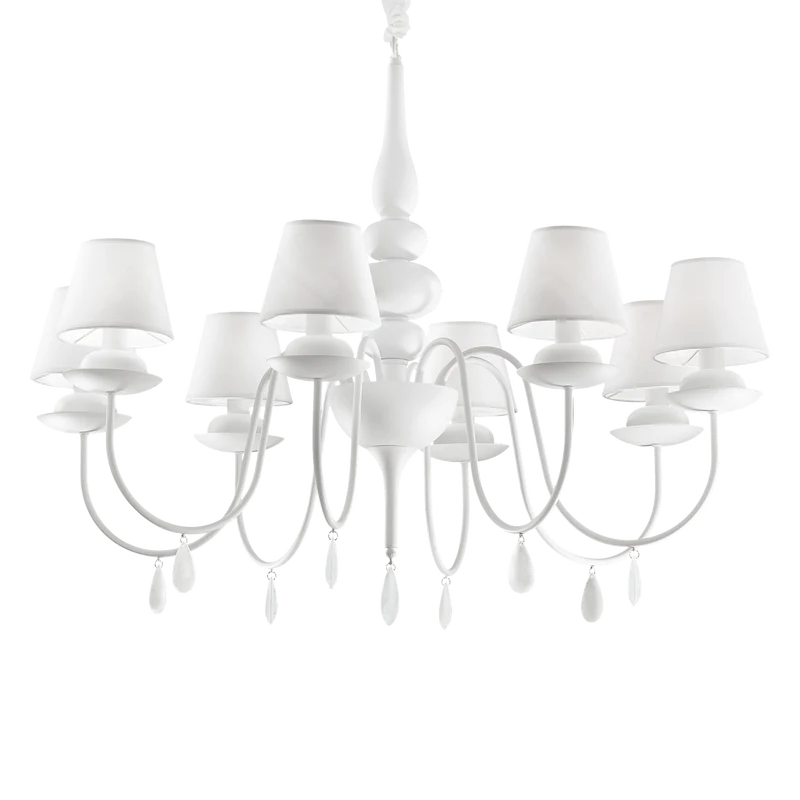 Lámpara colgante Ideal Lux Blanche blanco cristal y tela 8 luces 320W Ø92cm