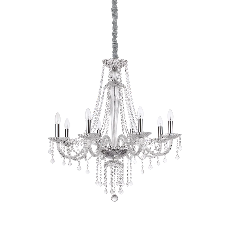 Lámpara colgante Ideal Lux Amadeus transparente cristal y cerámica 8 luces 320W Ø80cm
