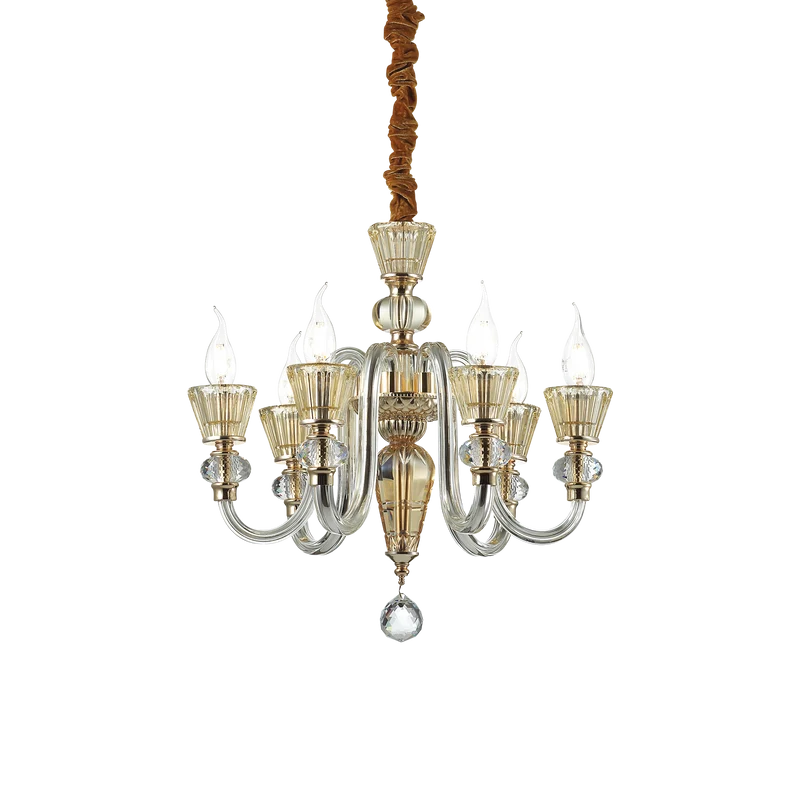 Lámpara colgante Ideal Lux Strauss dorado cristal 6 luces 240W Ø50,5cm