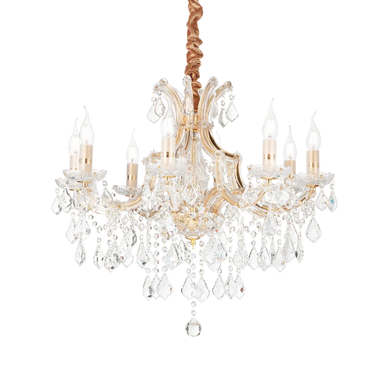 Lámpara colgante Ideal Lux Napoleon dorado cristal y cerámica 8 luces 320W Ø67cm