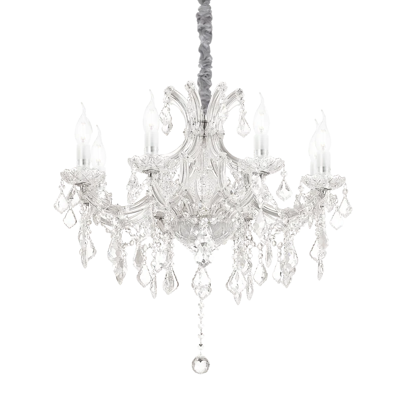 Lámpara colgante Ideal Lux Napoleon cromo cristal y cerámica 8 luces 320W Ø67cm