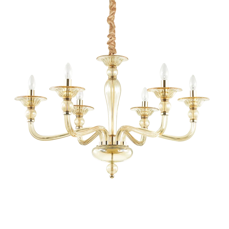 Lámpara colgante Ideal Lux Danieli ámbar cristal 6 luces 240W Ø85cm