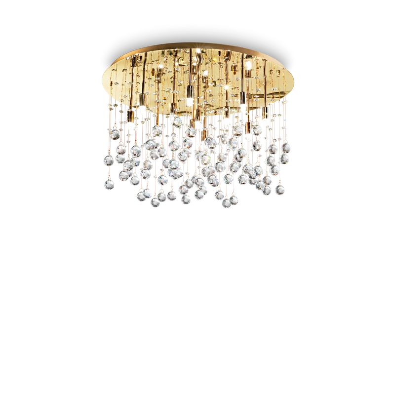 Plafón de techo Ideal Lux Moonlight dorado cristal y cerámica 12 luces 480W Ø60cm