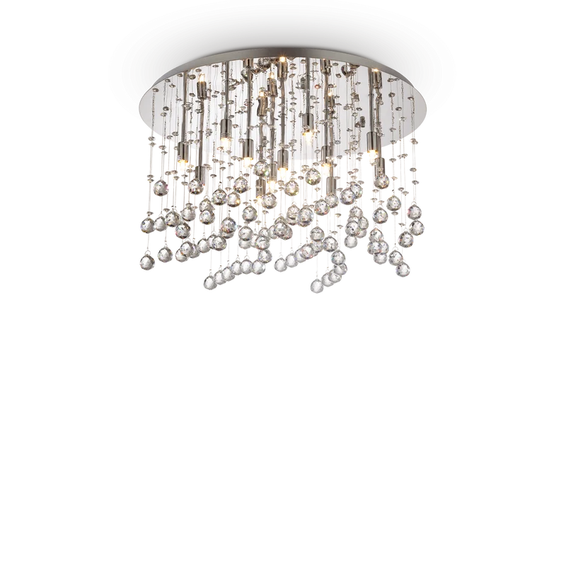 Plafón de techo Ideal Lux Moonlight cromo cristal y cerámica 12 luces 480W Ø60cm