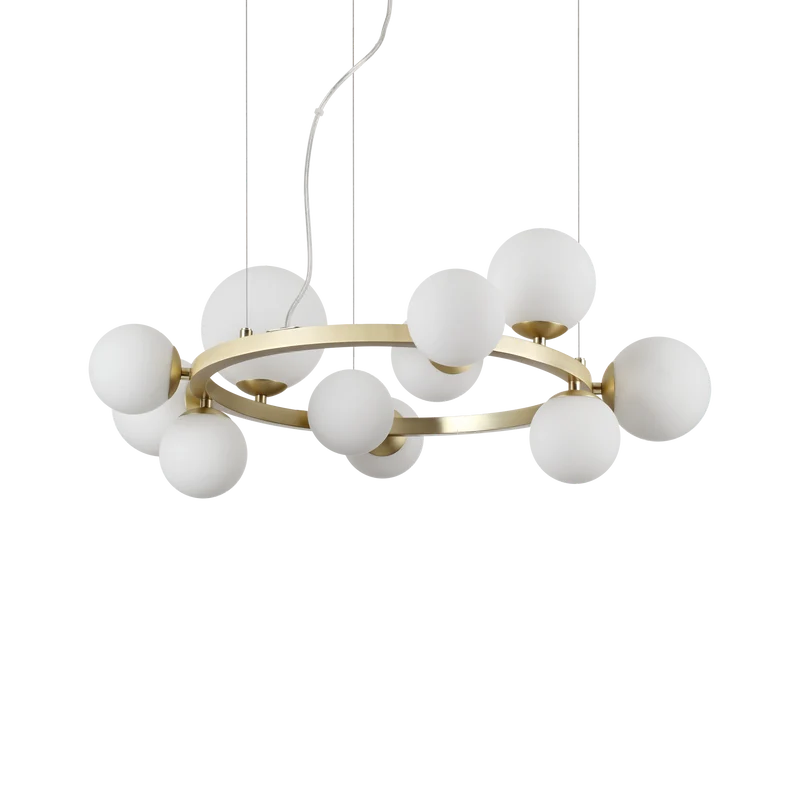 Lámpara colgante Ideal Lux Perlage blanco cristal 11 luces 165W Ø73cm