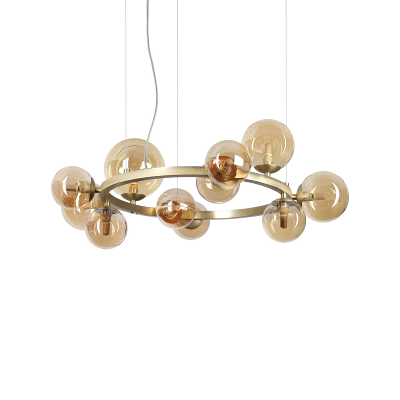 Lámpara colgante Ideal Lux Perlage ámbar cristal 11 luces 165W Ø73cm