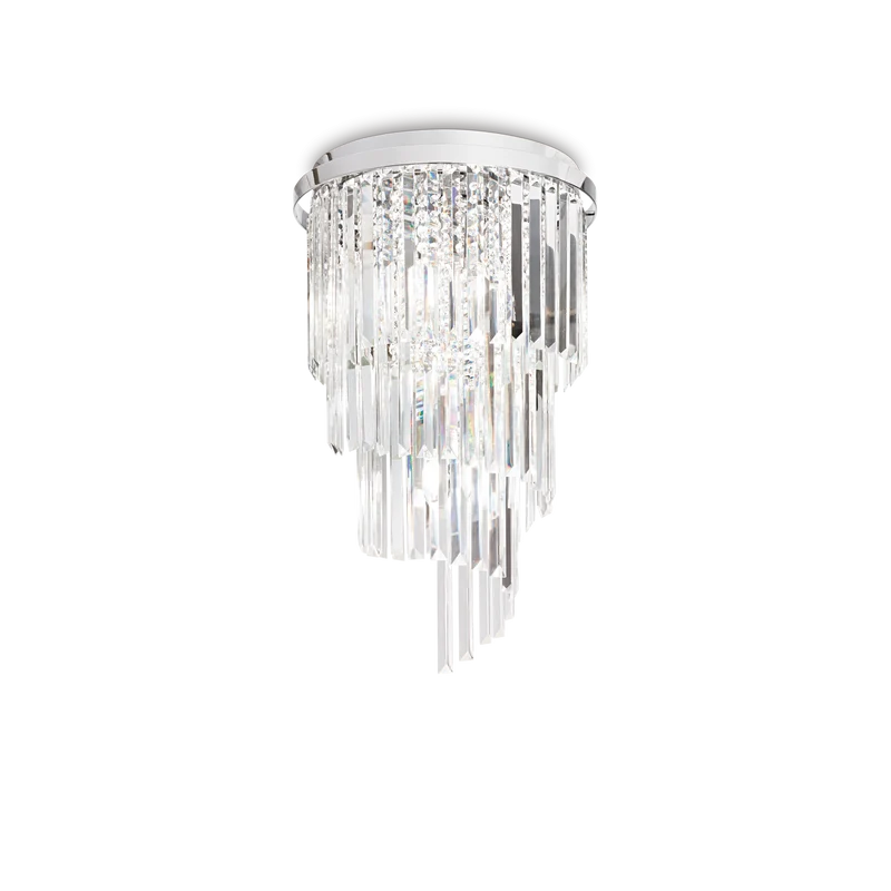 Plafón de techo Ideal Lux Carlton cromo cristal y cerámica 8 luces 320W Ø40cm