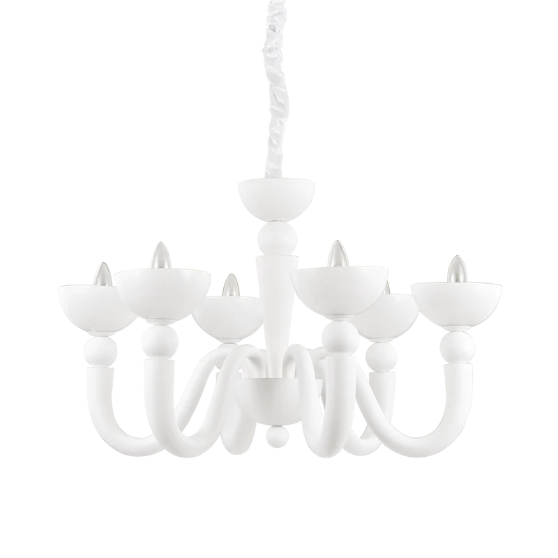 Lámpara colgante Ideal Lux Bon blanco cristal 6 luces 168W Ø80cm
