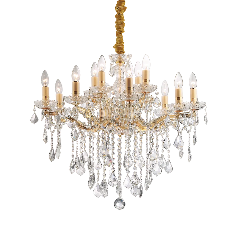 Lámpara colgante Ideal Lux Florian dorado cristal y cerámica 12 luces 480W Ø72cm